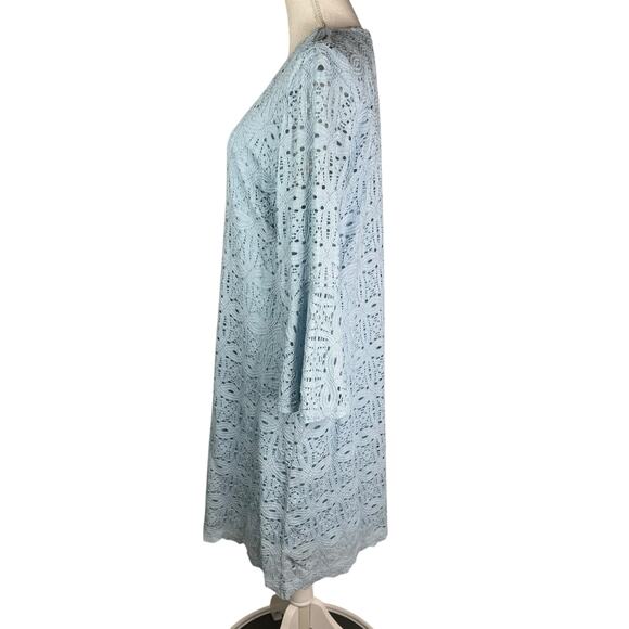 RN Studio by Ronnie Nicole Stretch Lace Bell Sleeve A-Line Shift Dress Blue 16 - Picture 5 of 9